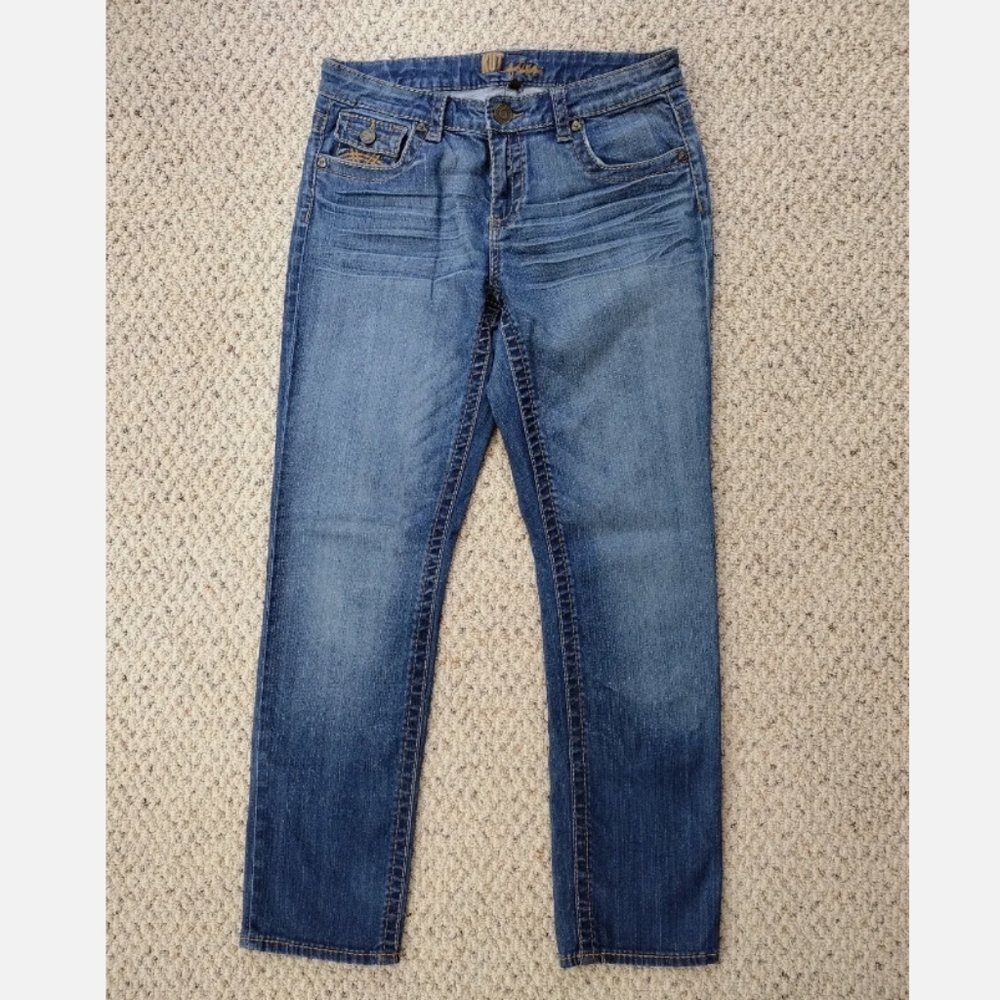 Kut From The Kloth Boot Cut Jeans Size 8 Flap Pocket Med Wash Blue Denim